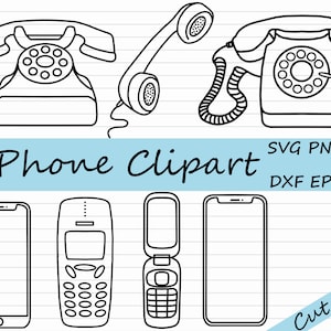 Telephone SVG Bundle - Cell Phone SVG, Phone Clipart, Mobile Cut File, Cut File for Cricut, Silhouette, DXF, eps, black and white, Receiver
