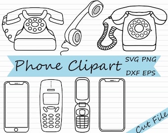 Telephone SVG Bundle - Cell Phone SVG, Phone Clipart, Mobile Cut File, Cut File for Cricut, Silhouette, DXF, eps, black and white, Receiver