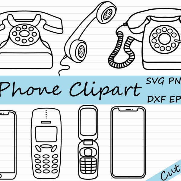 Telephone SVG Bundle - Cell Phone SVG, Phone Clipart, Mobile Cut File, Cut File for Cricut, Silhouette, DXF, eps, black and white, Receiver
