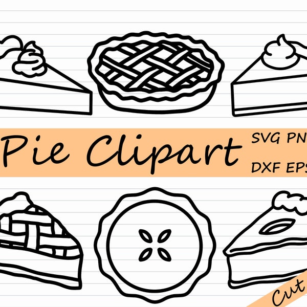 Pie SVG - Pie Slice Clipart, Pumpkin Pie SVG, Thanksgiving Food Cut File, Fall Cricut, Pie Silhouette, Commercial Use, Black and White, dxf