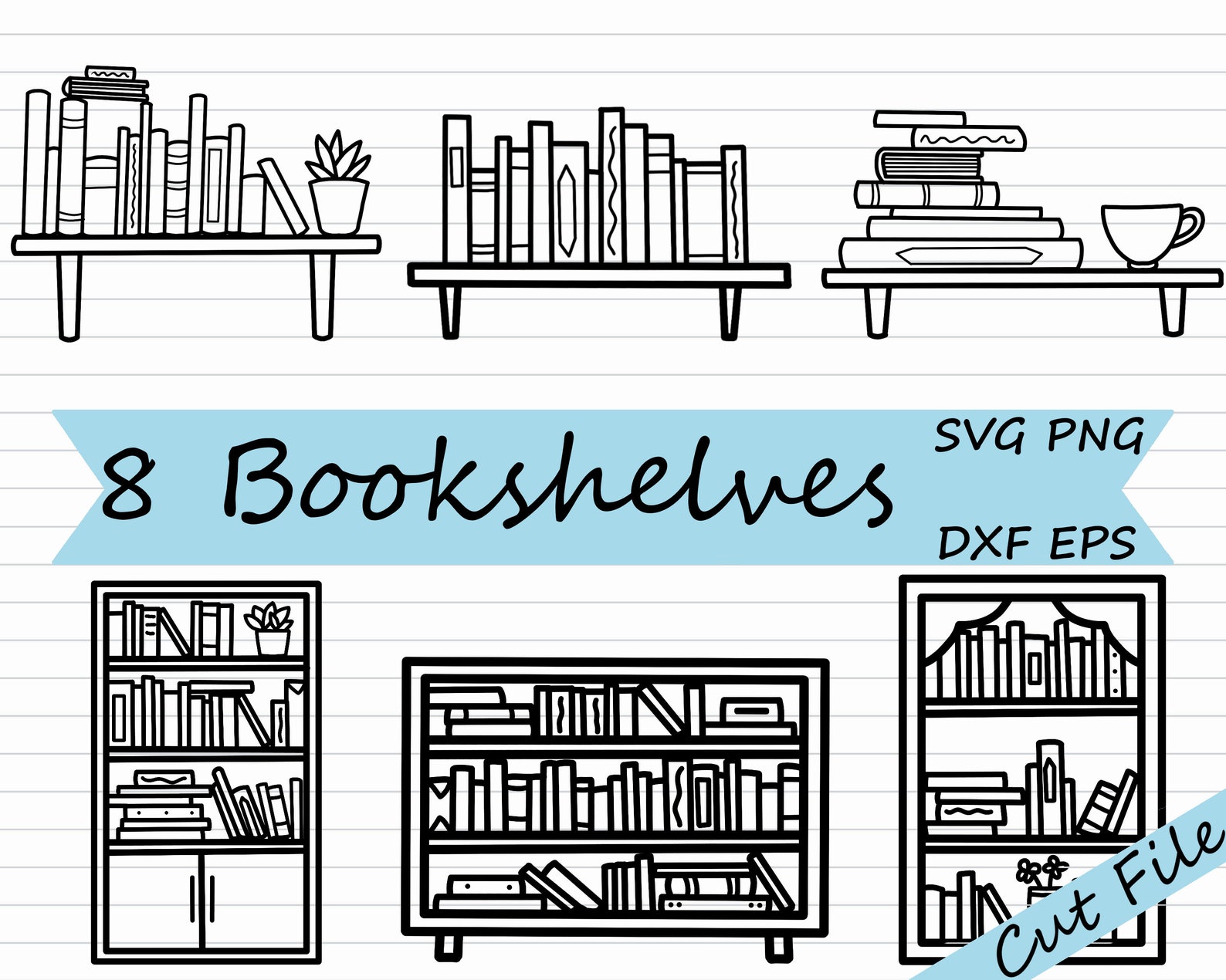 Bookshelf Clipart Bookcase Clipart Book SVG Book Clipart Etsy
