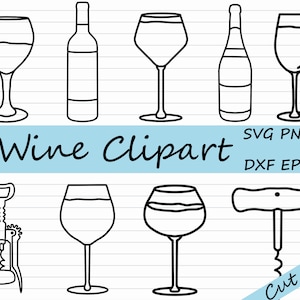Wine Glass SVG - Wine Bottle SVG, Wine Lover Clipart, Wein Silhouette, Cricut, Wine Mom Cut File, Schwarz weiß, Wein Icon, Korkenzieher, DXF