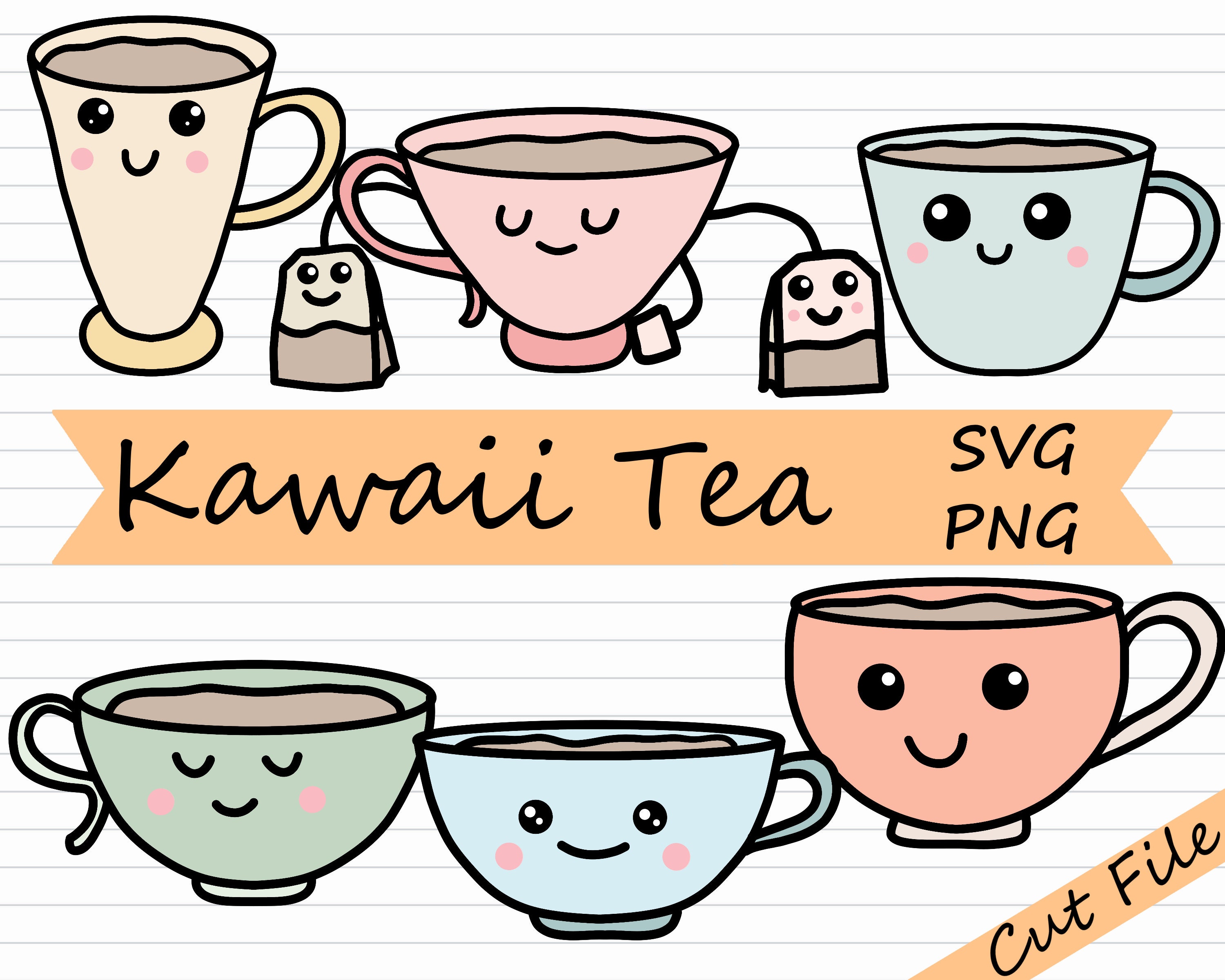 Kawaii Tea SVG Commercial Use Kawaii Drink SVG Cute Tea Etsy