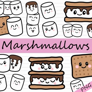 Marshmallow Clipart - S'mores Clipart, Smore PNG, Marshmallows, Commercieel Gebruik, Kawaii Food Clipart, Chocolade, Camping, Kampvuur, Schattig, PNG