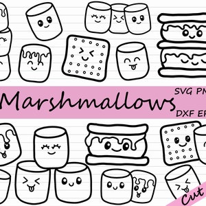 Marshmallow SVG - Smores Clipart, Smore SVG, Marshmallow Clipart, Noir et Blanc, Utilisation commerciale, Kawaii Marshmallow Face SVG, Camping