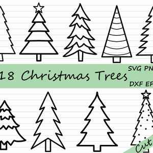 Albero di Natale SVG Bundle - Albero di Natale Cut File, Clipart albero di pino, Contorno albero di Natale, Bianco e nero, Silhouette, Cricut, EPS DXF
