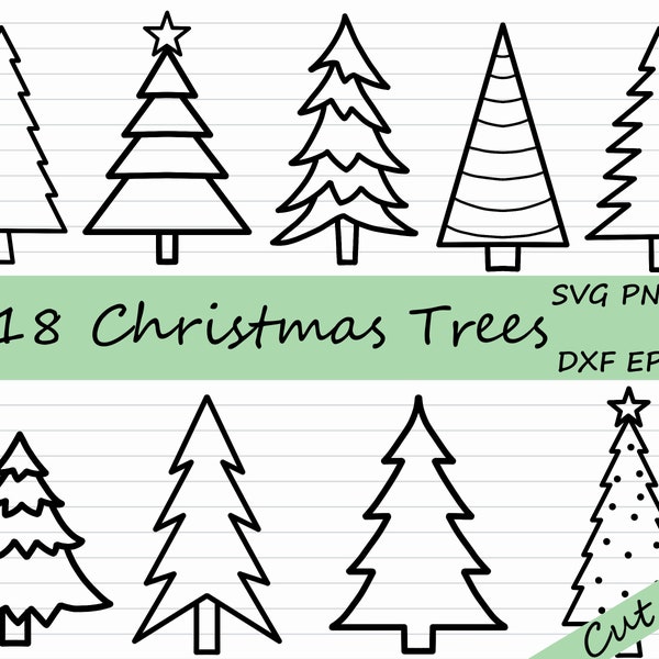 Christmas Tree SVG Bundle - Christmas Tree Cut File, Pine Tree Clipart, Christmas Tree Outline, Black and White, Silhouette, Cricut, EPS DXF