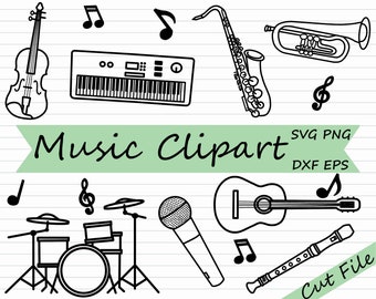 Music SVG Bundle - Musical Instrument SVG, Music Note Graphic, Musician, Black and White, Guitar SVG, Cricut Silhouette Cut File, eps, dxf