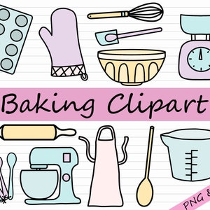 Baking Clipart Bundle - Bakery Clip Art, Cooking PNG, Baking Tools, Kitchen Utensils, Baker JPG, Commercial Use, Whisk, Oven Glove, Mixer