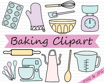 Baking Clipart Bundle - Bakery Clip Art, Cooking PNG, Baking Tools, Kitchen Utensils, Baker JPG, Commercial Use, Whisk, Oven Glove, Mixer