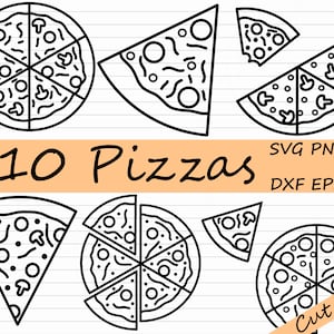Pacchetto Pizza SVG - Bianco e nero, Pizze SVG, Pizza Slice DXF, Uso commerciale, Peperoni, Silhouette, File taglio, File di taglio Cricut, eps