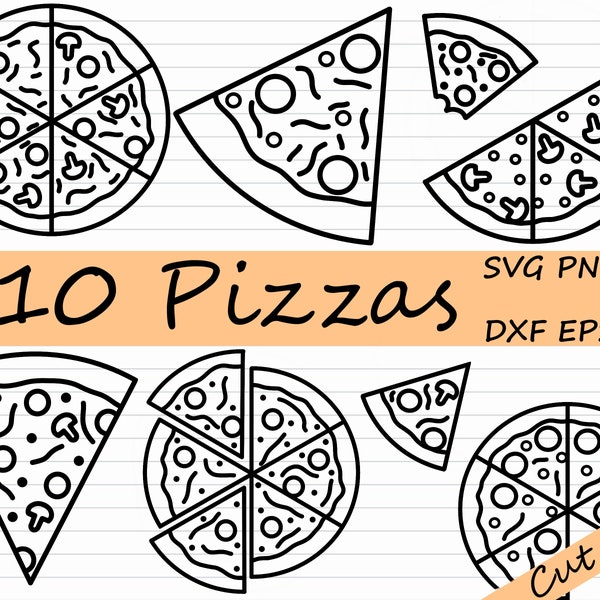 Pizza SVG Bundle - Black and White, Pizzas SVG, Pizza Slice DXF, Commercial Use, Pepperoni, Silhouette, Cut File, Cricut Cutting File, eps