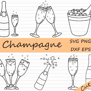 Champagne SVG - Champagne Glass Clipart, Fizz, New Year, Celebration, Cheers, Champagne Bottle Cricut, Champagne Cut File, Silhouette, DXF