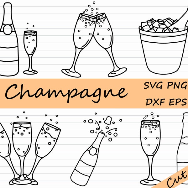 Champagne SVG - Champagner Glas Clipart, Fizz, Neujahr, Feier, Jubel, Sektflasche Cricut, Champagner Cut File, Silhouette, DXF