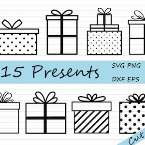 Christmas Gift SVG - Present SVG Bundle, Gift Box SVG, Presents Clipart, Black and White, Silhouette, Cricut, Gift Icon, Gift Giving Graphic