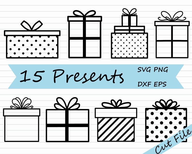 Christmas Gift SVG Present SVG Bundle, Gift Box SVG, Presents Clipart, Black and White, Silhouette, Cricut, Gift Icon, Gift Giving Graphic image 1