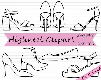 High Heel SVG - High Heel Silhouette Outline, Stiletto Cut File, Wedge Heel Cricut, Womens Shoe DXF EPS, Black and White, High Heel Shoe svg