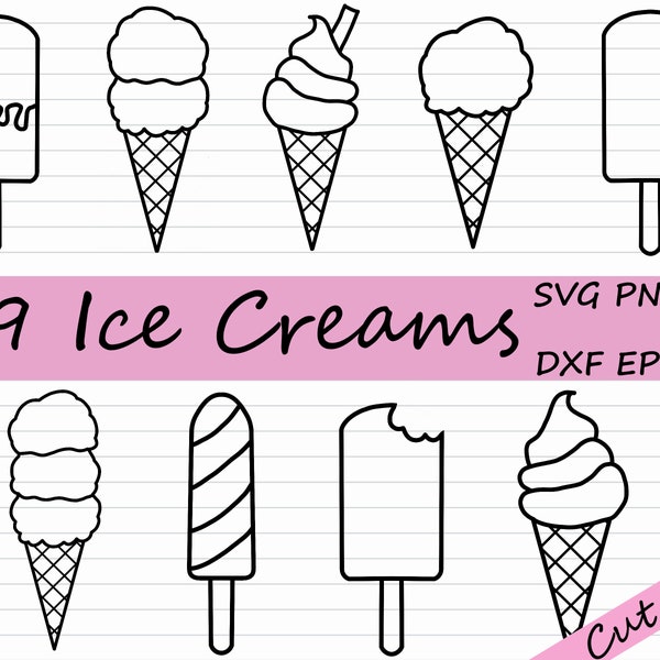 9 Ice Cream SVG - Ice Cream Clipart, Commercial Use, Food Clipart, Summer SVG, Ice Cream Cone, Popsicle, PNG, dxf, eps, Cricut, Silhouette