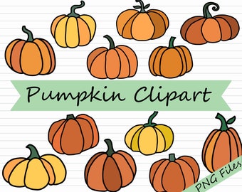 12 Pumpkin Clipart Bundle - Halloween Pumpkin Clip Art, Cute Pumpkins PNG, Commercial Use, Yellow Pumpkin Graphic, Pumpkin PNG File, Fall