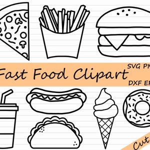 Fast Food SVG - Fries SVG, Hot Dog SVG, Cricut, Cut File, Silhouette, Outline, Schwarz-Weiß, Takeaway dxf, Digitaler Stempel, Food Vector eps