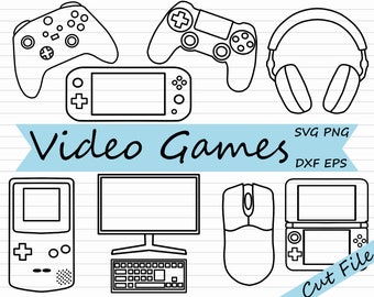 Gamer SVG Bundle - Gaming SVG, Videospiel Clipart, Controller DXF, Spielkonsole, schwarz und weiß, kommerzielle Nutzung, Cricut, Silhouette, eps