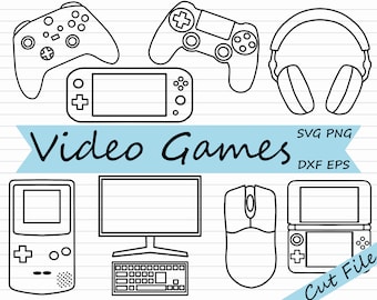 Paquete SVG de jugador - SVG de juegos, imágenes prediseñadas de videojuegos, controlador DXF, consola de juegos, blanco y negro, uso comercial, cricut, silueta, eps