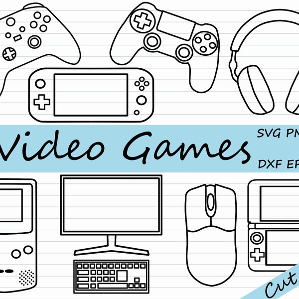 Gamer SVG Bundle - Gaming SVG, Videospiel Clipart, Controller DXF, Spielkonsole, schwarz und weiß, kommerzielle Nutzung, Cricut, Silhouette, eps