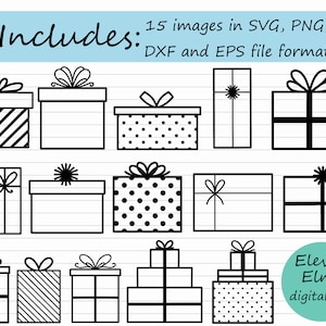 Christmas Gift SVG Present SVG Bundle, Gift Box SVG, Presents Clipart, Black and White, Silhouette, Cricut, Gift Icon, Gift Giving Graphic image 2