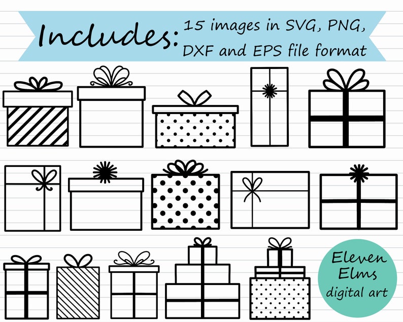 Christmas Gift SVG Present SVG Bundle, Gift Box SVG, Presents Clipart, Black and White, Silhouette, Cricut, Gift Icon, Gift Giving Graphic image 2