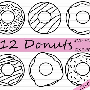 12 Donut Clipart - Donut SVG, Black and White, Doughnut Clipart, Doughnut SVG, Cut File, for Cricut, Silhouette DXF file, Sprinkles, Kids