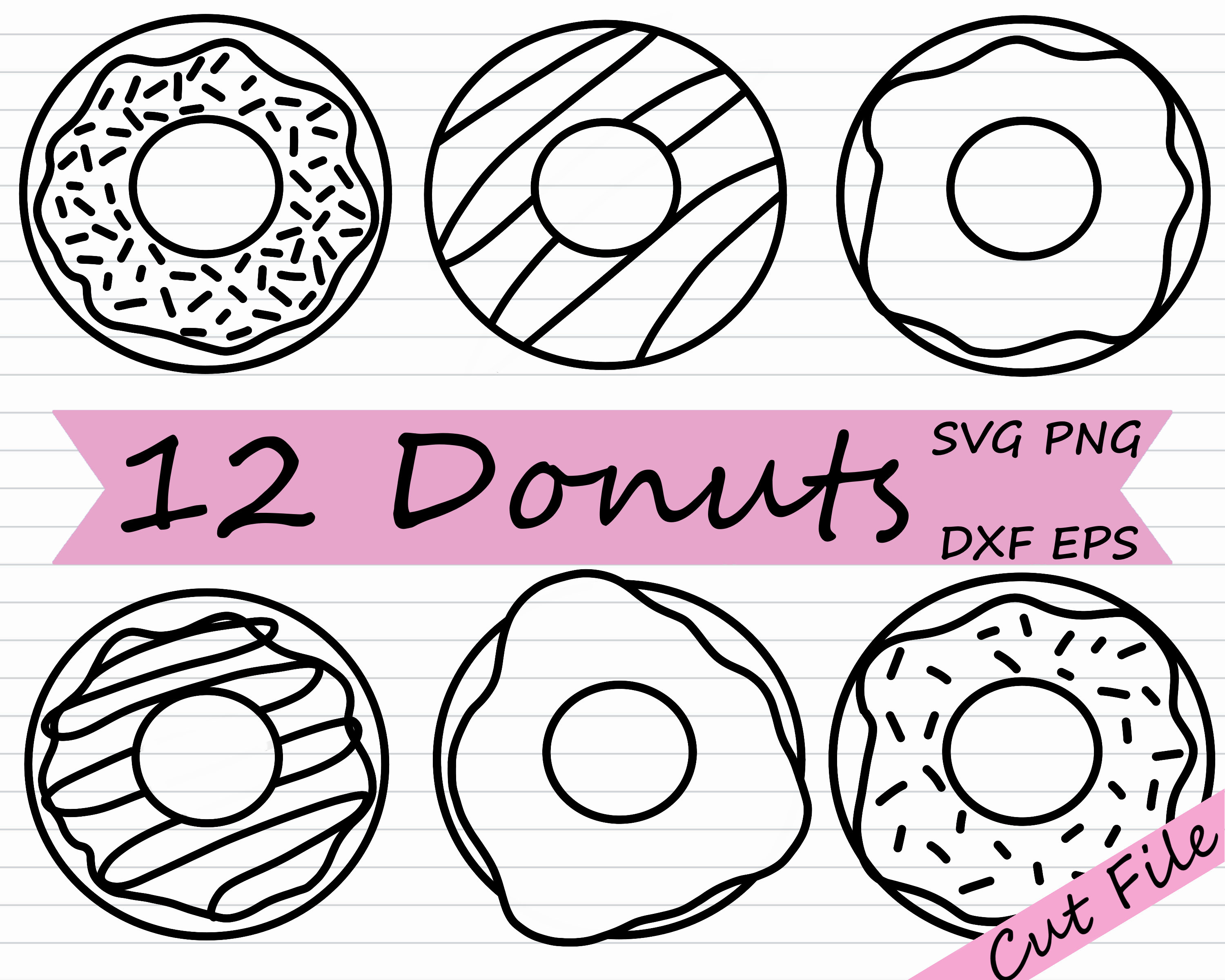 12 Donut Clipart Donut SVG Black and White Doughnut - Etsy Canada
