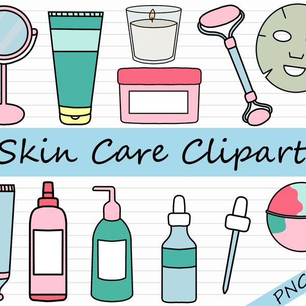 Skin Care Clipart Bundle - Skincare Clip Art, Esthetician Clipart, Spa Graphic, Self Love PNG, Commercial Use, Download, Printable Sticker