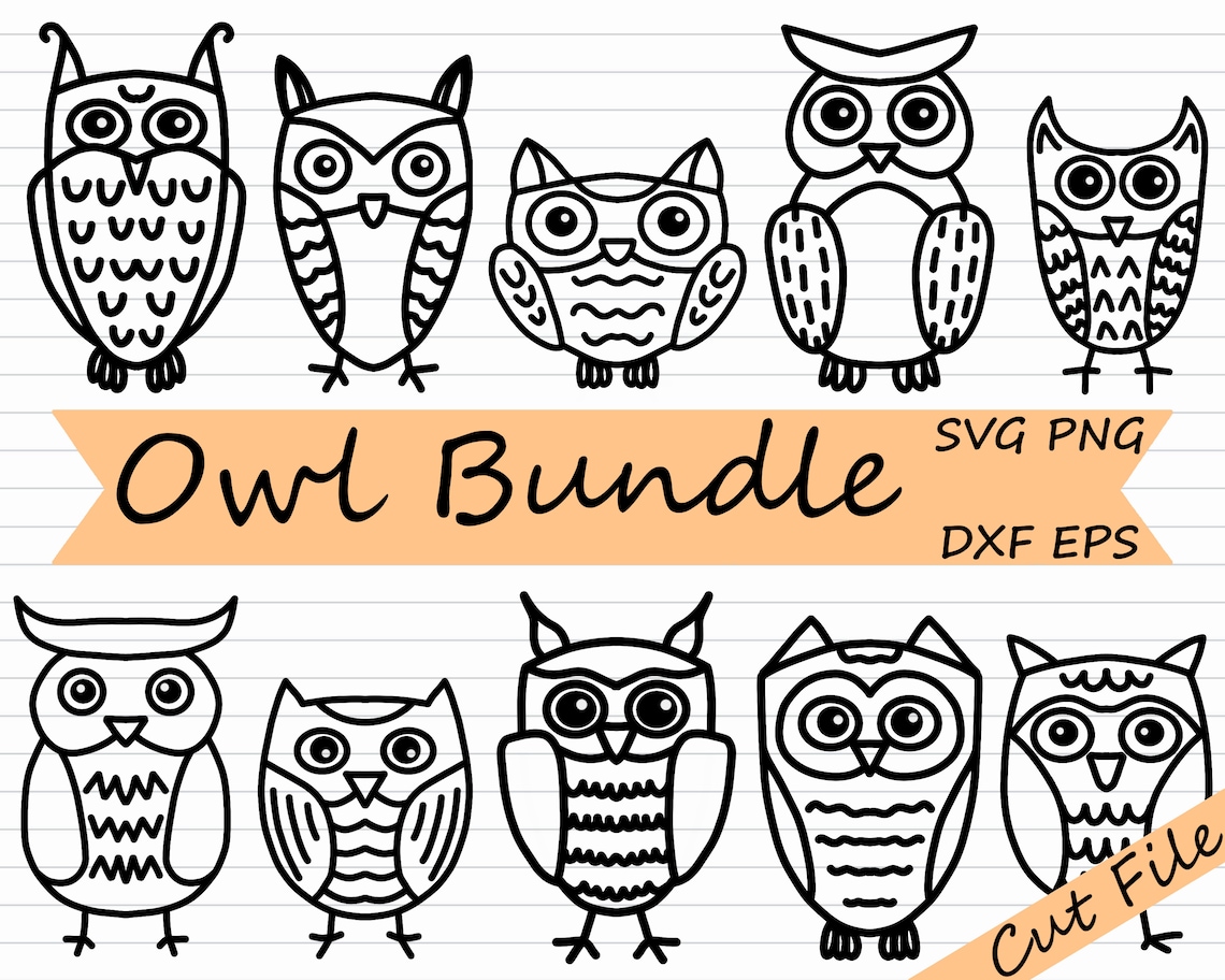 Owl SVG Bundle Black and White Cute Owl SVG Owl Silhouette Etsy
