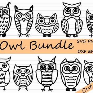 Owl SVG Bundle - Black and White, Cute Owl SVG, Owl Silhouette DXF, Owl Clipart, Cut File, For Cricut, Owl png graphic, Vinyl Cutting File