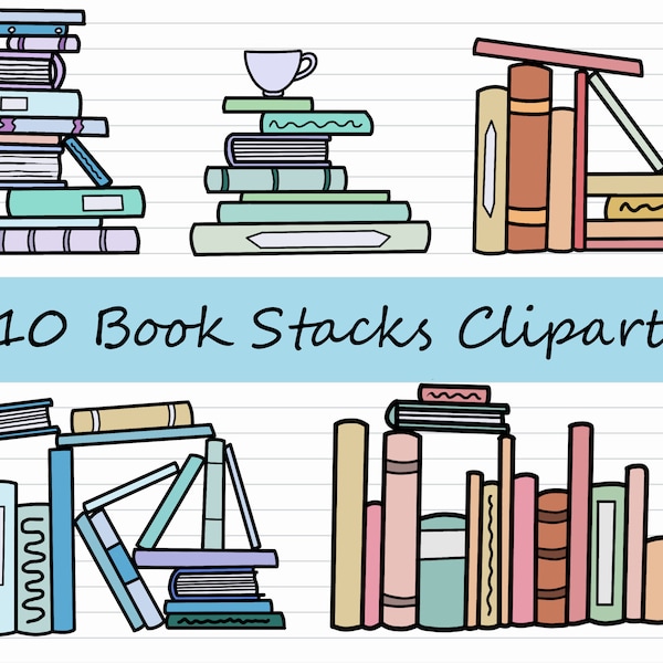 Cute Book Clipart - Commercial Use, Reading Clipart, Book Stack, Library, Book Lover PNG, Book Club, Book Worm, Books Graphic, Book Clip Art