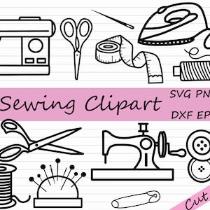 Sewing SVG Bundle - Sewing Machine Clipart, Sewing Silhouette, Cricut, Thread Cutting File, DXF, EPS, Black and White, Sewing Lover Cut File