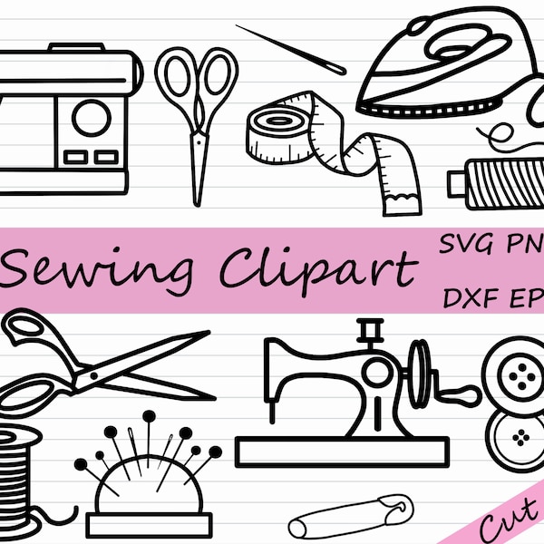 Sewing SVG Bundle - Sewing Machine Clipart, Sewing Silhouette, Cricut, Thread Cutting File, DXF, EPS, Black and White, Sewing Lover Cut File