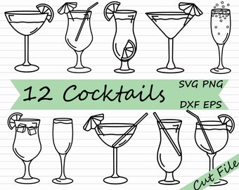 12 Cocktail SVG Bundle - Commercial Use Digital Graphic, Cocktail Clipart, Drink SVG, Glass, Alcohol, Summer, Tropical, Party, PNG, Cut File