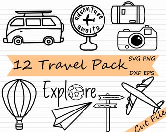 Travel SVG Bundle - Travel Clipart, Commercial License, Adventure SVG, Vacation Clipart, Cricut Cut File, Silhouette DXF, Holiday, Camping
