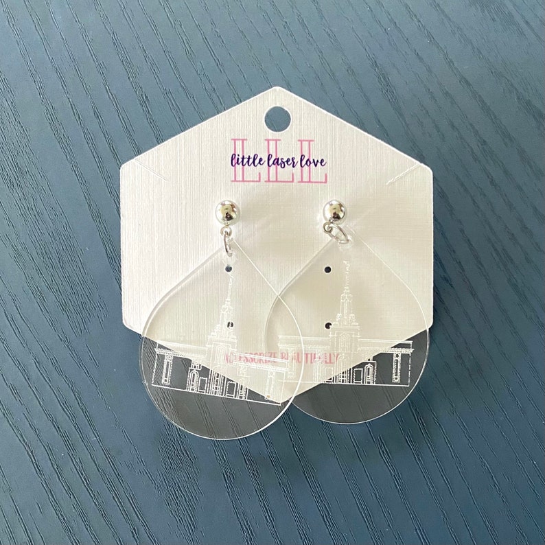 LDS Temple Earrings Laser Engraved Hand Drawn Clear Acrylic - Etsy
