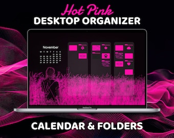 Girly Hot Pink Desktop Bundle, Calendar 2024, Hot Pink Desktop Folder Icons, Organizer, Desktop Wallpapers, Custom Home Screen