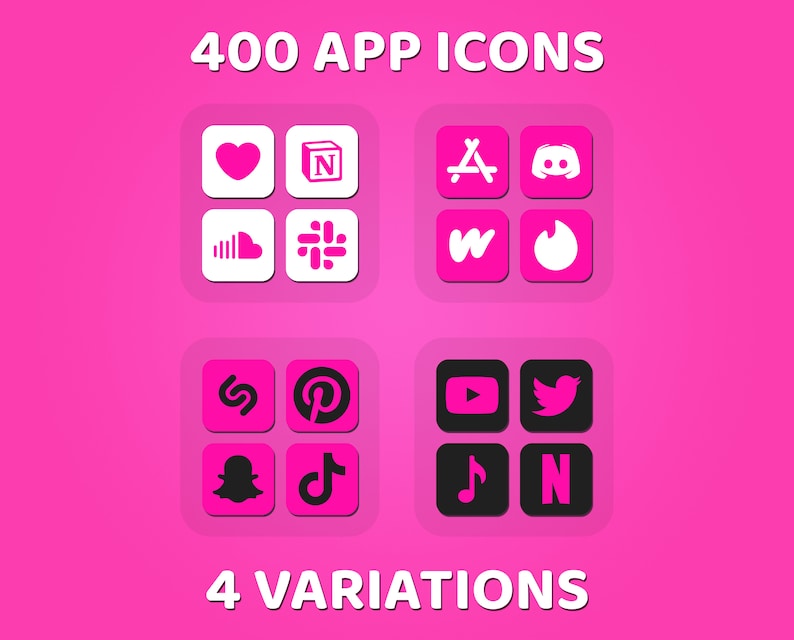 Ios Icons Hot Pink Iphone Theme Pack Aesthetic App Icons Etsy
