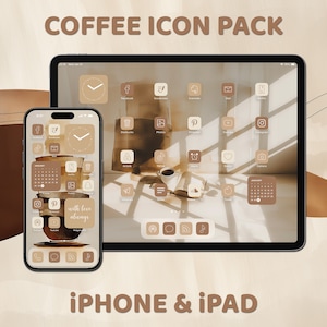 Coffee Art, Brown and Beige App Icon Pack, Neutral Aesthetic, Art Covers, Widget Quotes, iPhone & iPad Wallpapers, Custom Home Screen