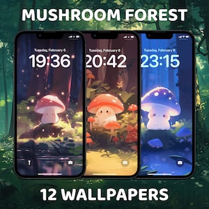 Pilz Hintergrundbild, Cartoon Art Style, Kawaii Ästhetik, iPhone Sperrbildschirm, Anime Wald Hintergründe, Benutzerdefinierter iPhone Startbildschirm