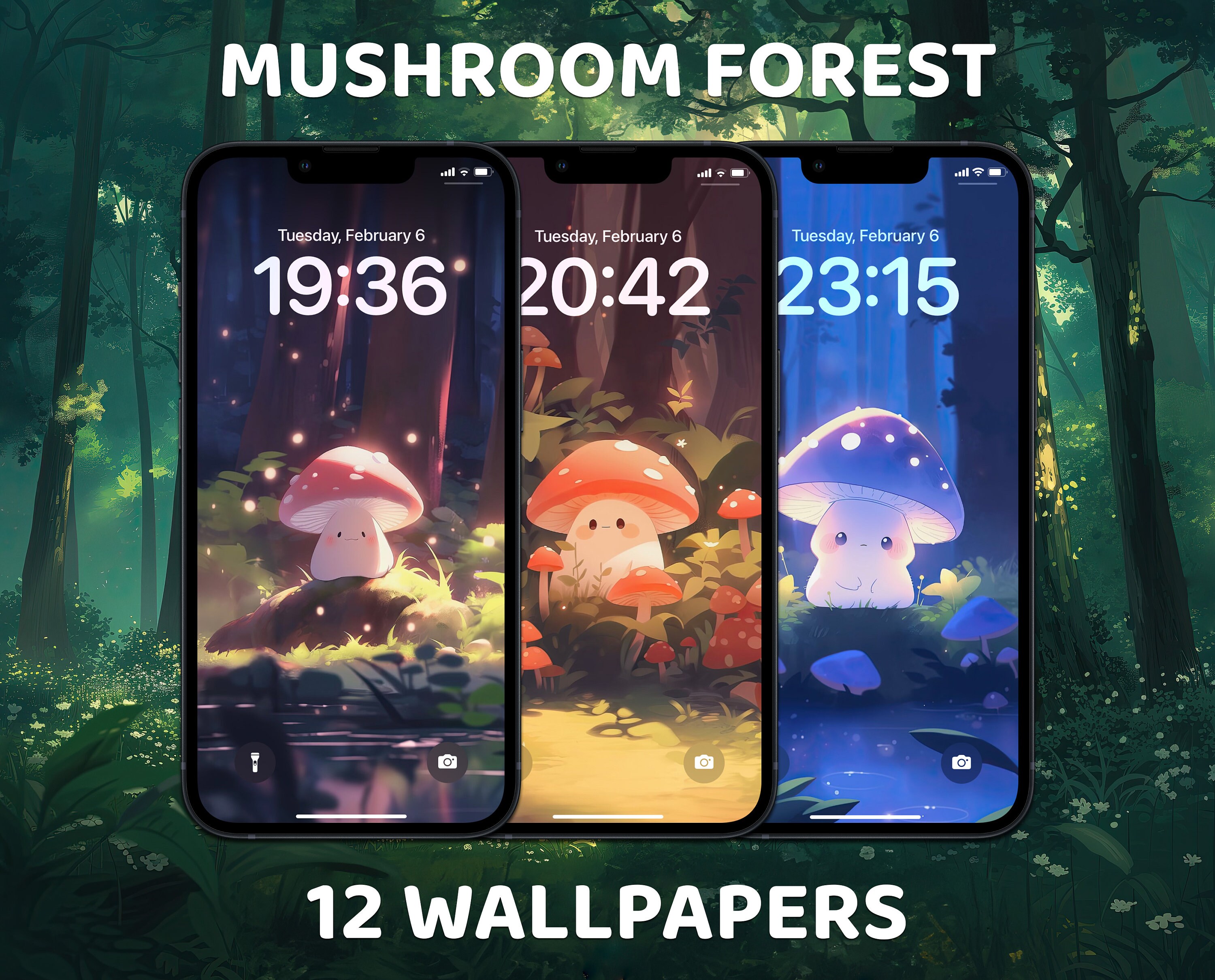 Fondo de pantalla de hongos, estilo de dibujos animados, estética kawaii,  pantalla de bloqueo de iPhone, fondos de bosque de anime, pantalla de  inicio personalizada para iPhone - Etsy México, image size:3000x2419