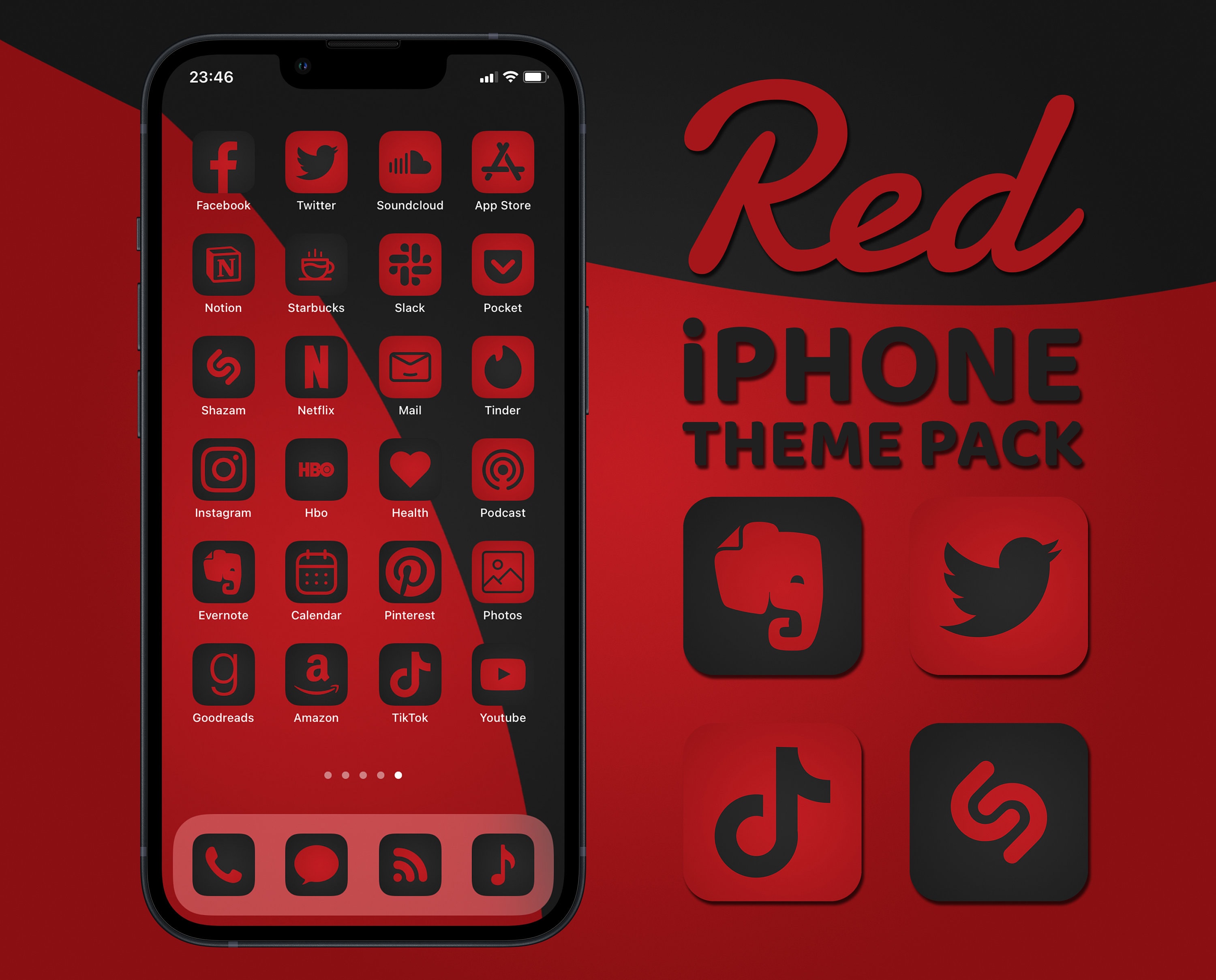 Red and Black App Icons Iphone Theme Pack Red App -