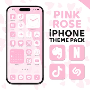 Pink App Icons, iPhone Theme Pack, Aesthetic Pink Rose Icons, Art Widgets, Light & Dark Wallpapers, Personalized iPhone Home Screen image 1