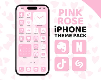 Pink App Icons, iPhone Theme Pack, Aesthetic Pink Rose Icons, Art Widgets, Light & Dark Wallpapers, Personalized iPhone Home Screen