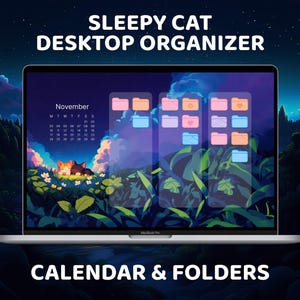 Cute Cat Desktop Wallpaper, Sleepy Cats Desktop Organizer, Kalender 2025 - 2026, Anime Esthetic, Kawaii Mappictogrammen, Aangepast startscherm