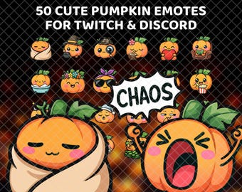 50 Halloween Pumpkin Emotes for Twitch, Discord Sticker Set, Spooky Stream Emoji Pack